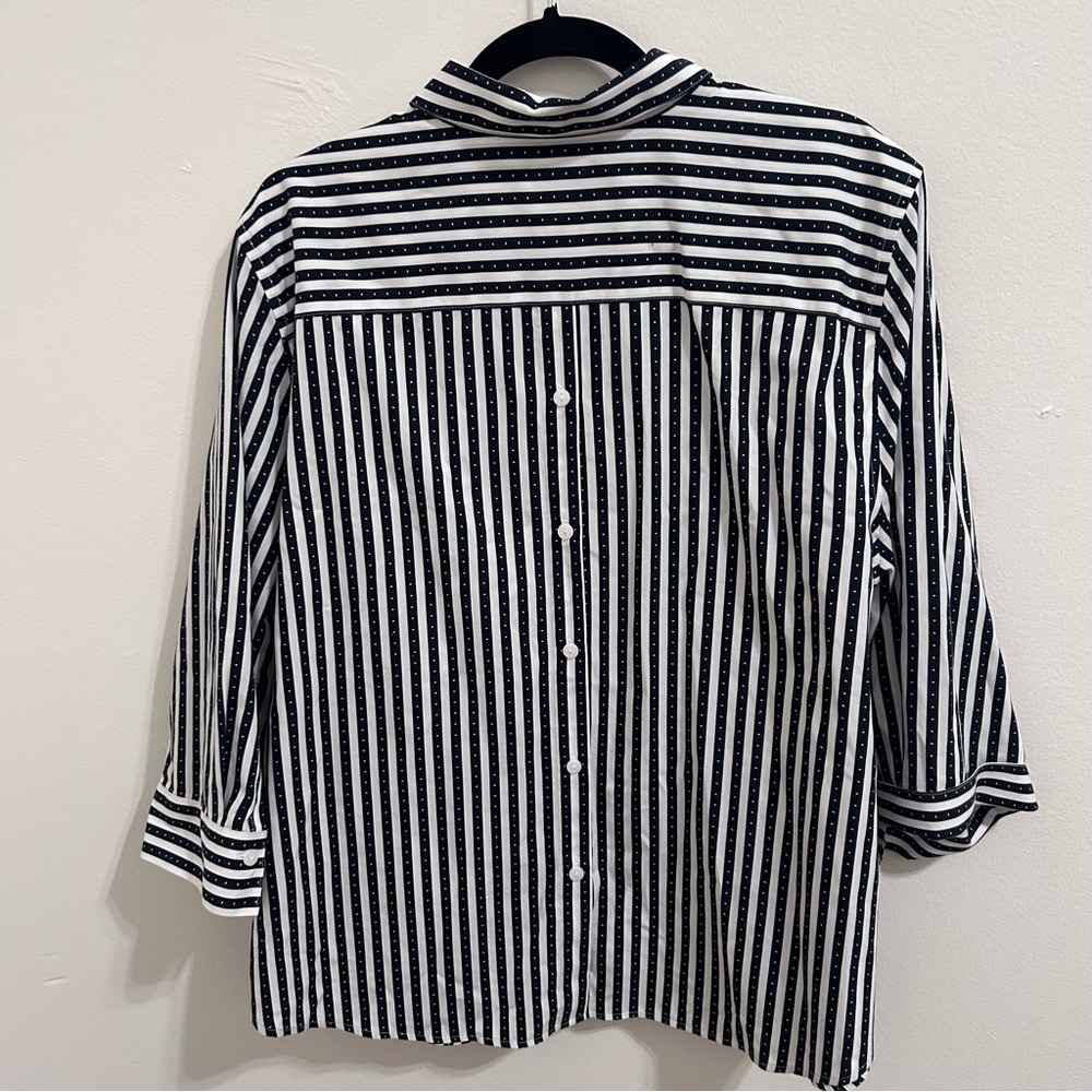 Chico’s 3/4 Sleeve Black White Stripe Dot Oxford Button Shirt Top Sz 4 XXL - Picture 5 of 7